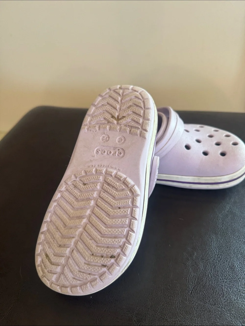 CROCS Kids Classic Clog in Light Lavender with Purple Stripe